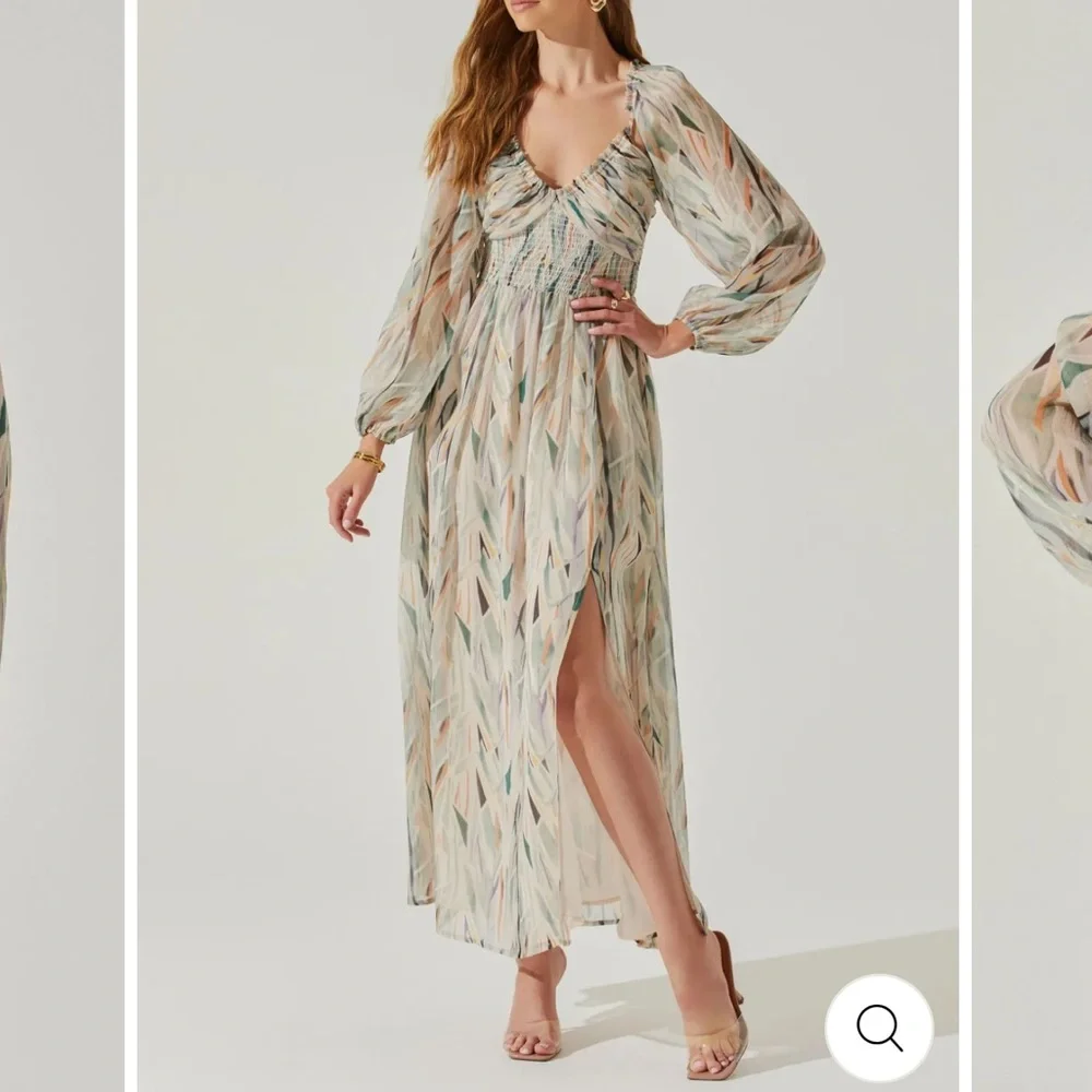 Elegant Long Sleeve Patterned Maxi Dress Revolver - Picture 2 of 4
